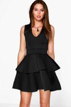 Boohoo Jennifer Plunge Neck Peplum Skater Dress Black