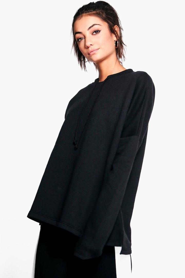 Boohoo Tall Aurelia Tie Neck Sweatshirt Black