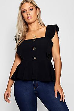 Boohoo Plus Frill Horn Button Top