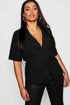 Boohoo Plus Button Tie Waist Utility Shirt