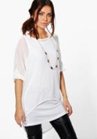 Boohoo Anna Marl Jumper With Necklace White