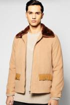 Boohoo Wool Look Melton Harrington Jacket Camel