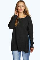 Boohoo Plus Becca Side Split Moss Stitch Tunic Jumper Charcoal