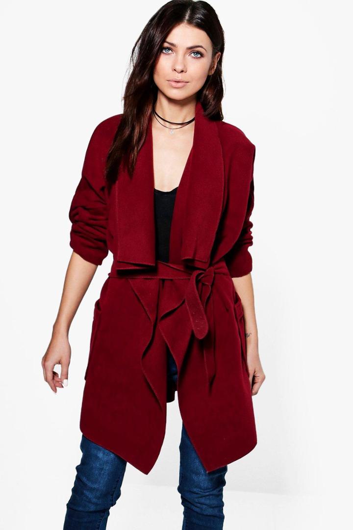 Boohoo Georgia Waterfall Wool Look Coat Wine