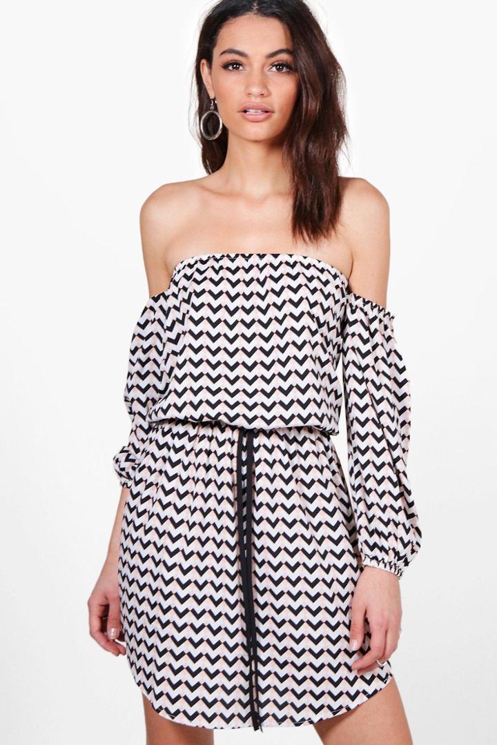 Boohoo Tess Printed Off The Shoulder Skater Dress Multi