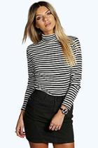 Boohoo Hope Ribbed Striped Turtle Neck Top