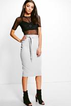 Boohoo Tall Alaina Belted Midi Skirt Grey
