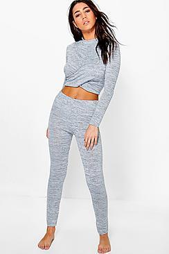 Boohoo Erin Twisted Crop Legging Set