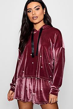 Boohoo Fran Pearl Detail Short Lounge Set