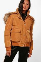 Boohoo Emma Boutique Faux Fur Trim Padded Jacket