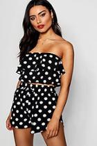 Boohoo Leia Spot Ruffle Bardot Top Short Co-ord
