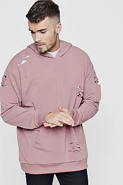 Boohoo Oversized Over The Head Distressed Hoodie