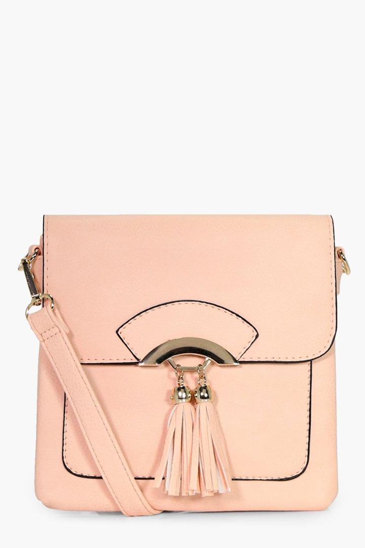 Boohoo Olivia Double Tassel Cross Body Bag Blush