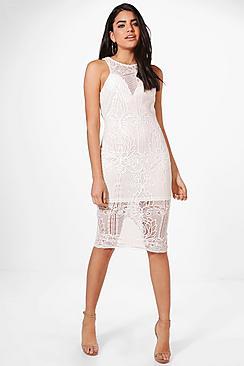 Boohoo Boutique Anna Print Lace Midi Dress