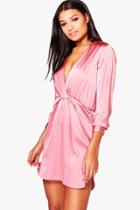 Boohoo Alessandra Satin Wrap Detail Dress Rose