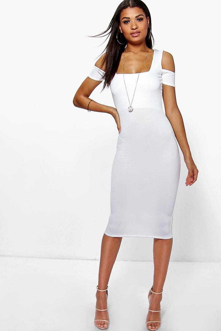Boohoo Charlotte Crepe Square Neck Midi Dress Ivory