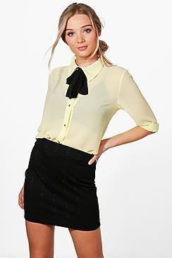 Boohoo Woven Tie Neck Shirt