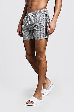 Boohoo Check Print Swim Short With Side Tape