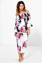 Boohoo Sasha Floral Off The Shoulder Top & Skinny Trouser Co-ord