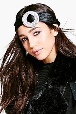 Boohoo Keira Knitted Ring Detail Velvet Headband