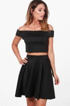 Boohoo Tasmin Off Shoulder Crop & Skirt Co-ord Black