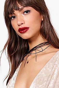 Boohoo Ab Diamante Coin Pu Tie Choker Necklace Pack