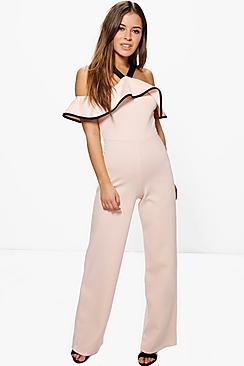 Boohoo Petite Melissa Ruffle Detail Halter Jumpsuit