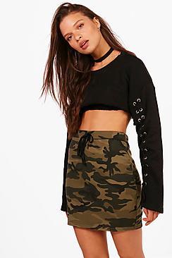 Boohoo Allegra Camo Loopback Mini Skirt