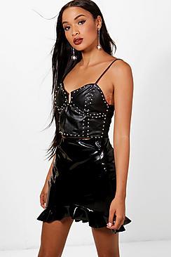 Boohoo Zoe High Shine Ruffle Hem Mini Skirt