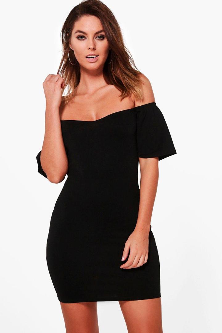 Boohoo Sofia Off Shoulder Frill Bodycon Dress Black