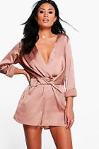 Boohoo Holly Twist Front Satin Playsuit