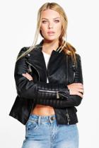 Boohoo Boutique Harriet Leather Look Quilted Biker Jacket Black