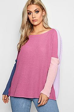 Boohoo Plus Katie Batwing Colour Block Jumper