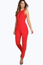 Boohoo Lissa Lace Insert Plunge Neck Jumpsuit