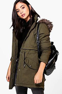 Boohoo Vanessa Parka With Faux Fur Trim Hood