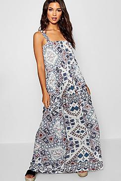Boohoo Bohemian Print Floor Sweeping Maxi Dress