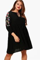 Boohoo Plus Emily Embroidered Sleeve Skater Dress