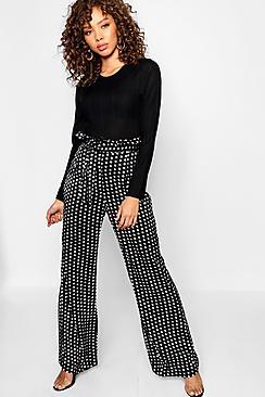 Boohoo Satin Polka Dot Paperbag Belted Trouser