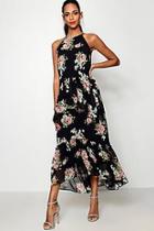 Boohoo Athena Floral High Neck Ruffle Midaxi Dress