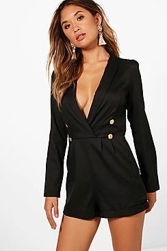 Boohoo Elisa Military Button Tuxedo Playsuit