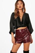 Boohoo Evelyn Plunge Balloon Sleeve Woven Crop
