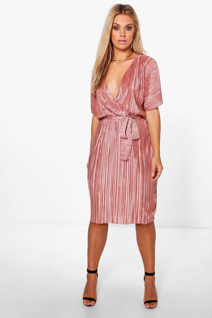 Boohoo Plus Nicole Pleated Wrap Front Dress Rose