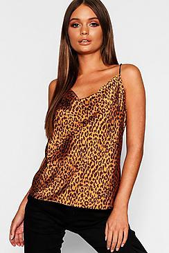 Boohoo Leopard Print Square Neck Satin Cami