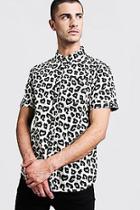 Boohoo Leopard Print Short Sleeve Cotton Shirt