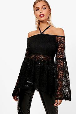Boohoo Hailey Crochet Flare Style Peplum Top