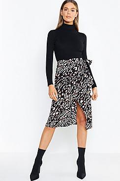 Boohoo Leopard Tie Waist Wrapped Woven Skirt