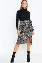 Boohoo Leopard Tie Waist Wrapped Woven Skirt
