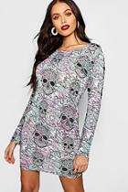 Boohoo Halloween Sugar Skull Long Sleeve Bodycon Dress