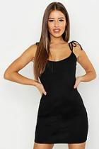 Boohoo Petite Tie Shoulder Rib Basic Mini Dress