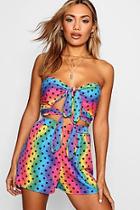 Boohoo Lissy Rainbow Wave Polka Dot Flippy Shirt Co-ord